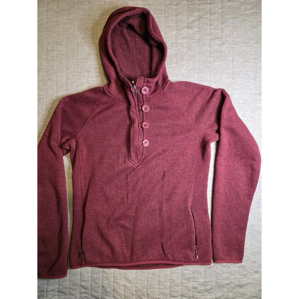 1409 The North Face Womens Crescent Hooded Pullover Fleece Burgundy Heather Lg